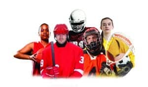 group of athletes representing different sports at risk of concussion standing next to each other